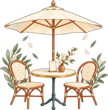 Une table de terrasse sous un parasol