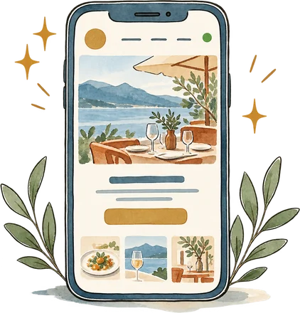 Un téléphone affiche le site du restaurant, en ligne